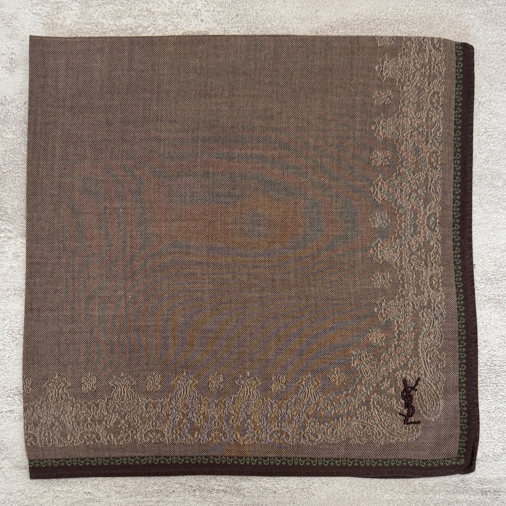Yves Saint Laurent Brown Patterned Pocket Square vintage cotton